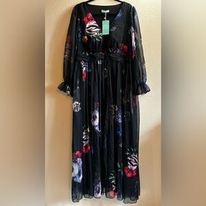 Toleen Floral Black Long Dress Size XXL